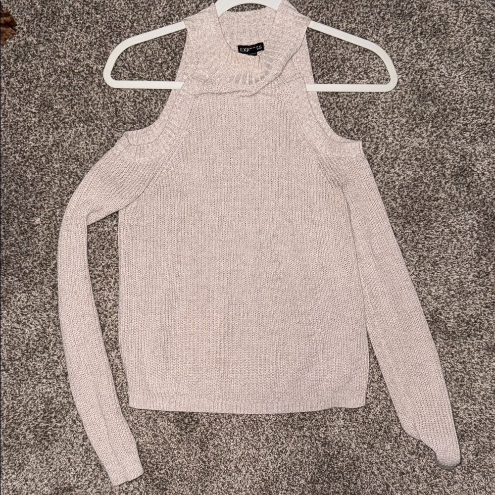 Express Women's Cowl Neck Cold Shoulder Sweater - Light cream